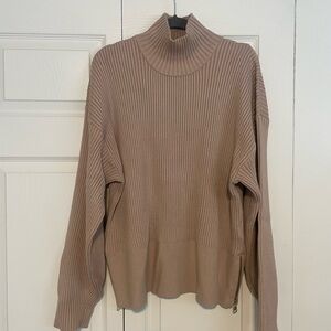 Varley Mayfair Mock Neck Ribbed Knit Sweater in Taupe/Brown
